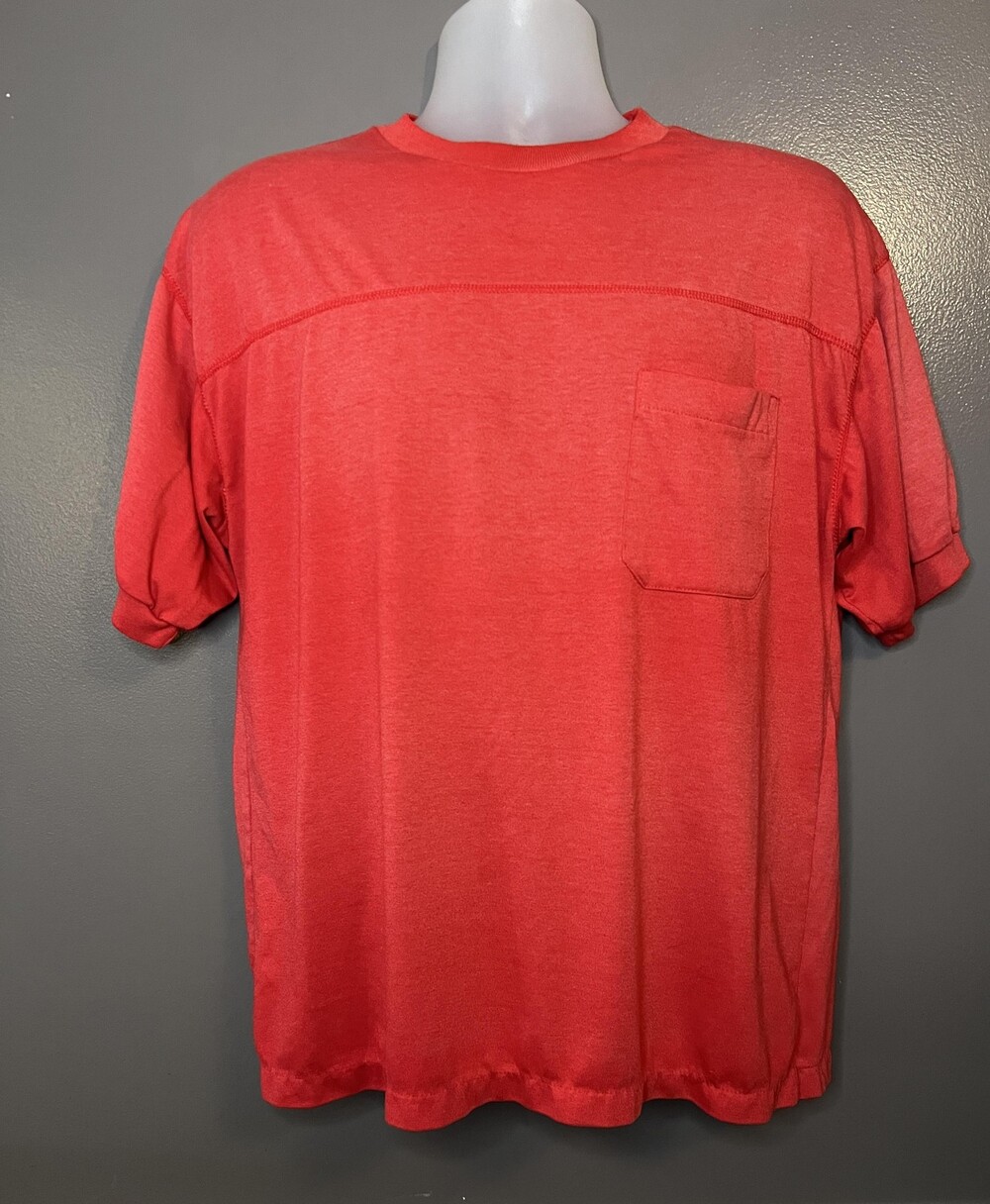 Vintage Jason Daniels Shirt Mens Large Red Pocket Tee Crewneck 80s USA Style